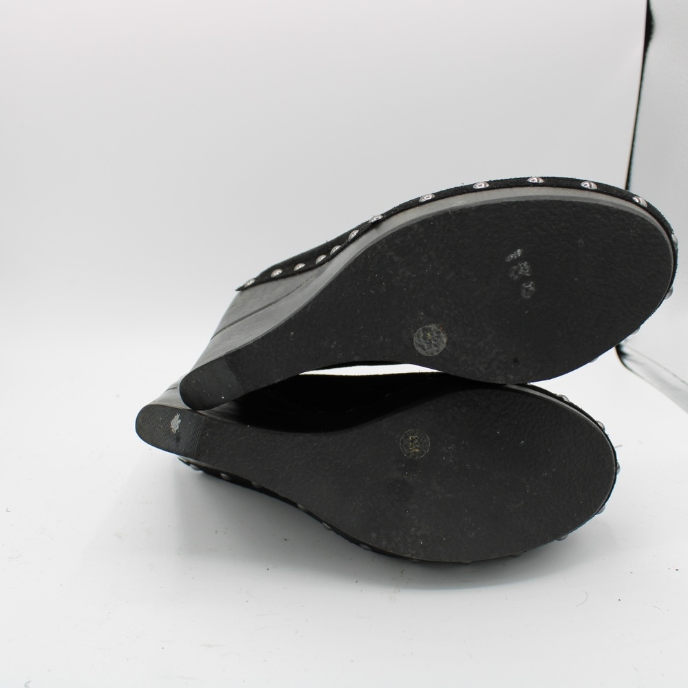 DVF Diane Von Furstenberg Black Suede Mules Wedges - Picture 3 of 8